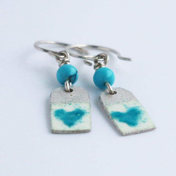 Enamelled Silver Earrings (Turquoise Hearts), Nancy Pickard