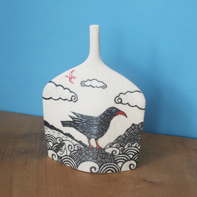 Cornish Chough Sgraffito Pot