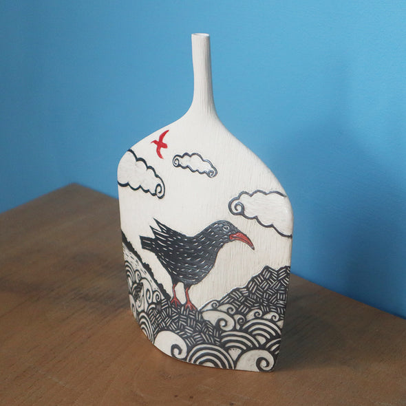 Cornish Chough Sgraffito Pot