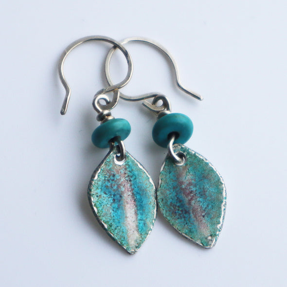 Enamelled Silver Earrings (Turquoise Leaf), Nancy Pickard