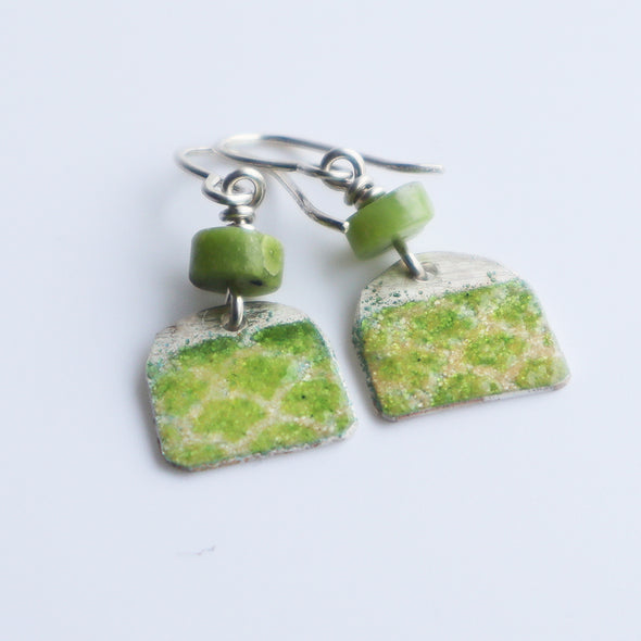 Enamelled Silver Earrings (Green Arc), Nancy Pickard