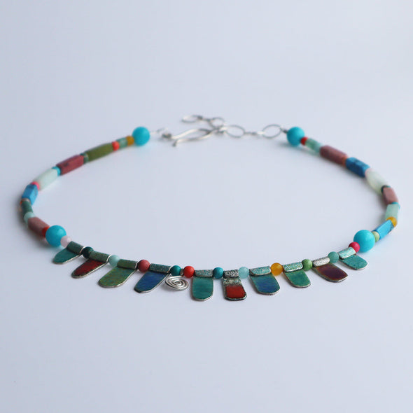 Enamelled Silver Necklace with Semi-Precious Beads (Multi), Nancy Pickard