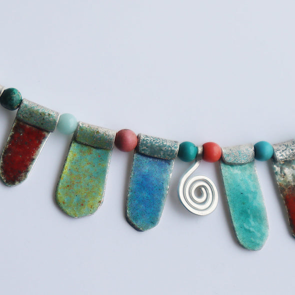 Enamelled Silver Necklace with Semi-Precious Beads (Multi), Nancy Pickard