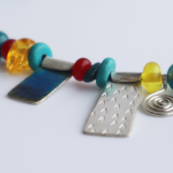 Enamelled Silver Necklace with Semi-Precious Beads (Blue/Yellow), Nancy Pickard