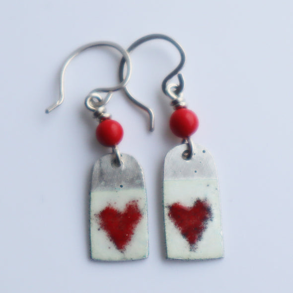Enamelled Silver Earrings (Red Hearts), Nancy Pickard