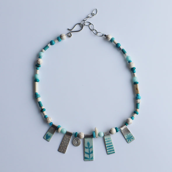 Enamelled Silver Necklace with Semi-Precious Beads (Turquoise Blue), Nancy Pickard
