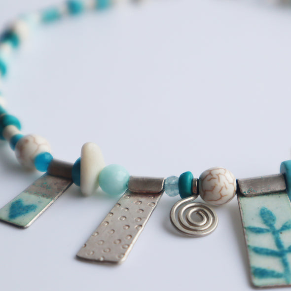 Enamelled Silver Necklace with Semi-Precious Beads (Turquoise Blue), Nancy Pickard