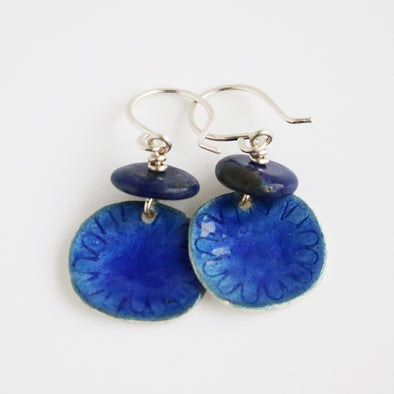 Enamelled Silver Earrings (Blue Circles), Nancy Pickard
