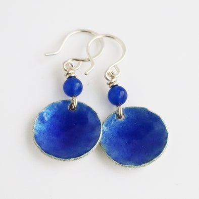 Enamelled Silver Earrings (Blue Circles II), Nancy Pickard