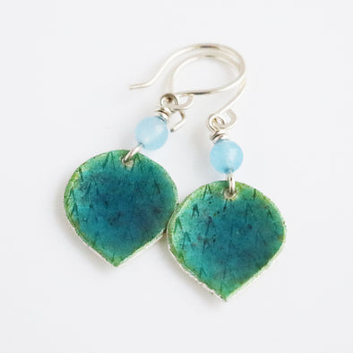 Enamelled Silver Earrings (Turquoise Leaf II), Nancy Pickard