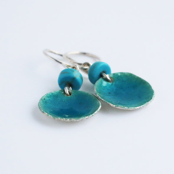 Enamelled Silver Earrings (Turquoise Circles), Nancy Pickard