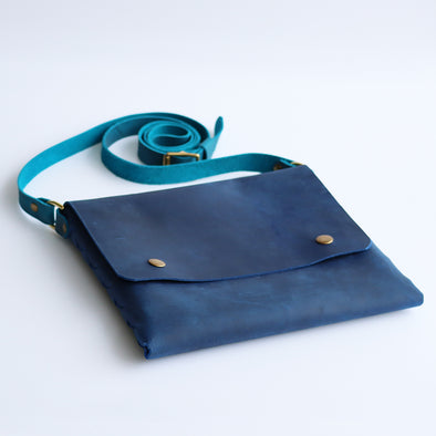 Blue Crossbody Bag with Teal Strap (Large)