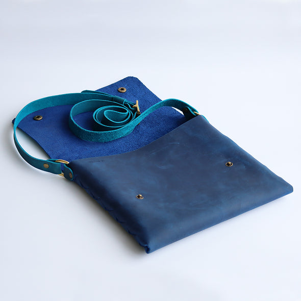 Blue Crossbody Bag with Teal Strap (Large)