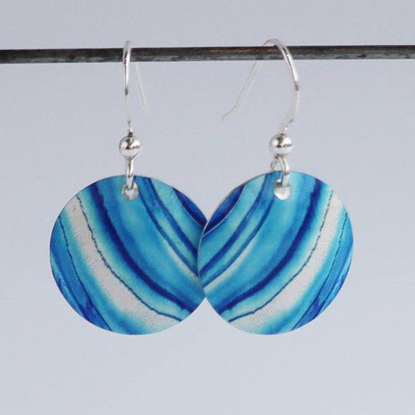Organic Blue Stripe Circular Earrings, Sally Ransom