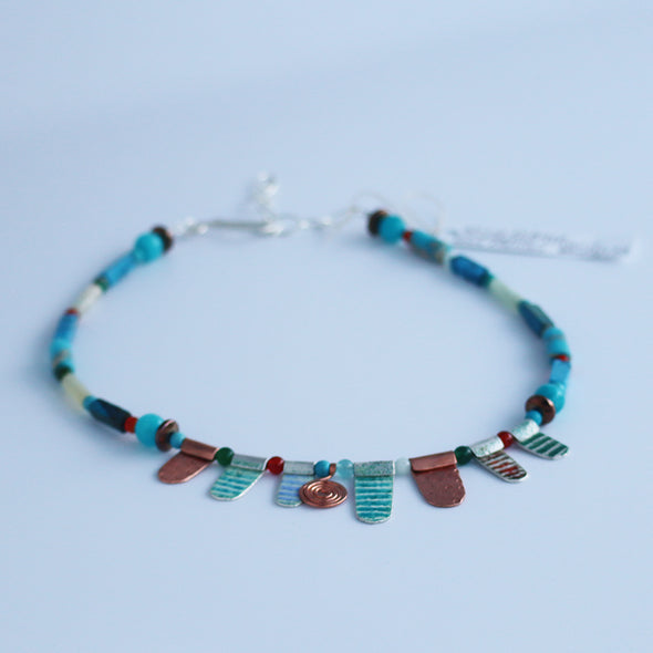 Enamelled Silver Necklace with Semi-Precious Beads I