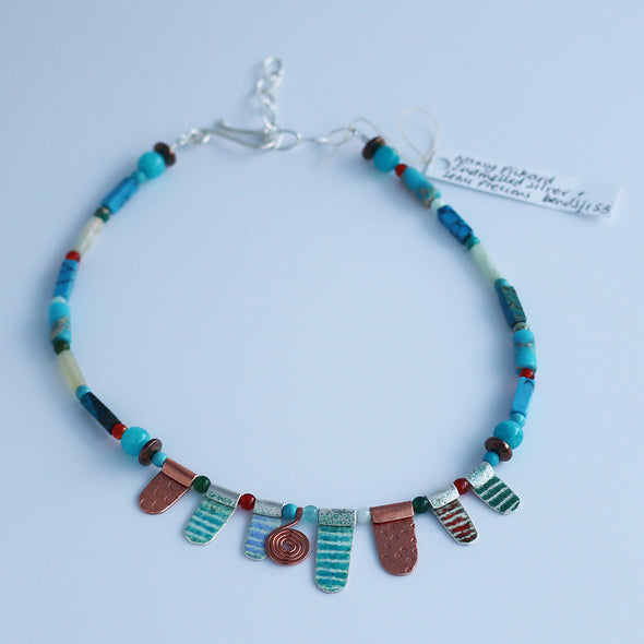 Enamelled Silver Necklace with Semi-Precious Beads I