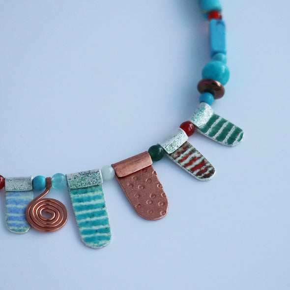 Enamelled Silver Necklace with Semi-Precious Beads I