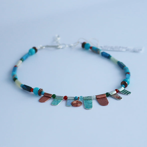 Enamelled Silver Necklace with Semi-Precious Beads I