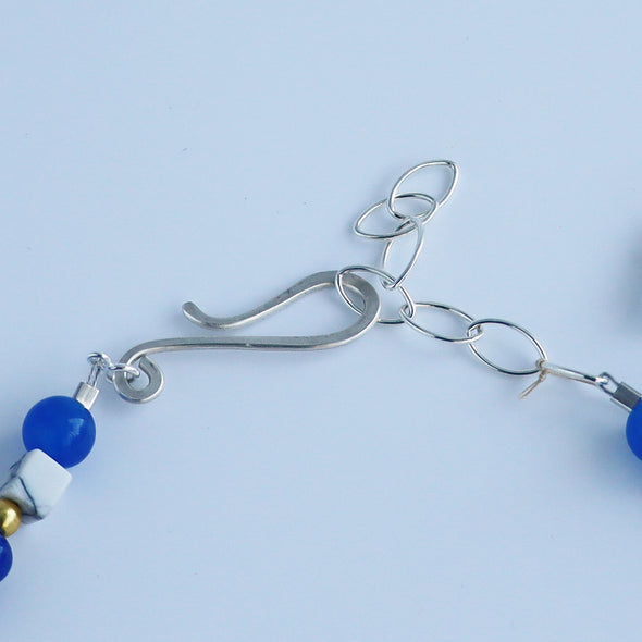 Enamelled Silver Necklace with Gold Foil and Semi-Precious Beads IV