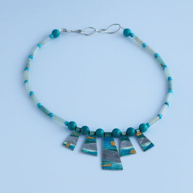 Enamelled Silver Necklace with Semi-Precious Beads V