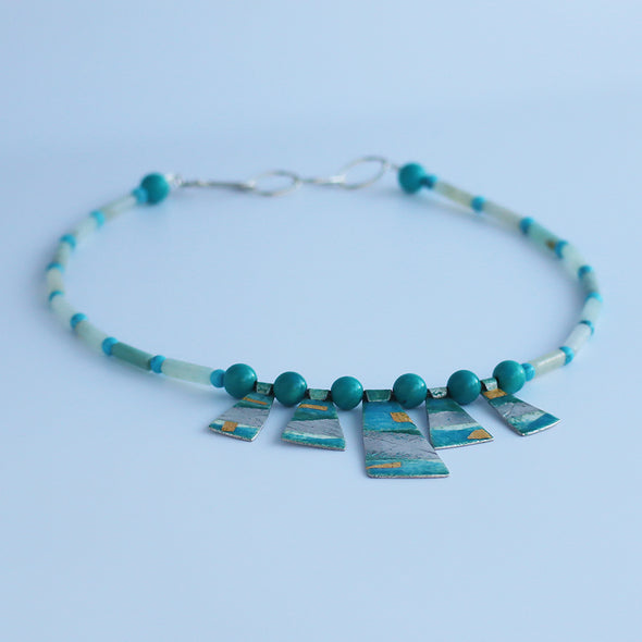 Enamelled Silver Necklace with Semi-Precious Beads V