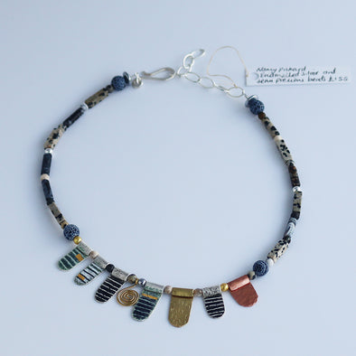 Enamelled Silver Necklace with Semi-Precious Beads VII