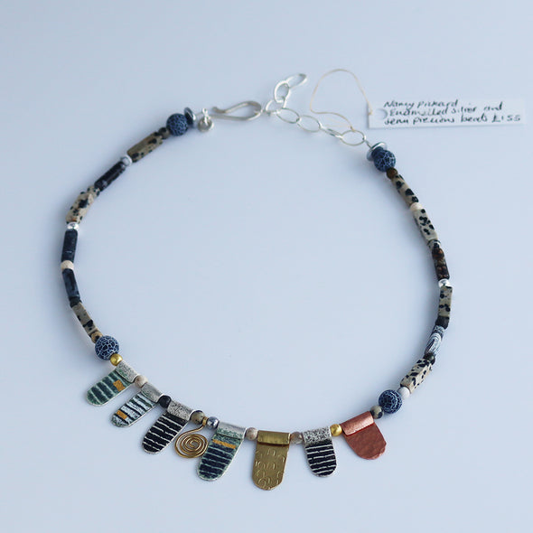 Enamelled Silver Necklace with Semi-Precious Beads VII