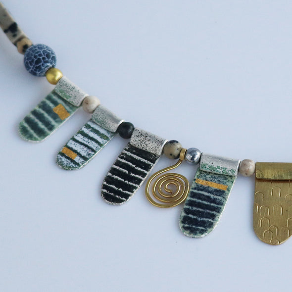 Enamelled Silver Necklace with Semi-Precious Beads VII