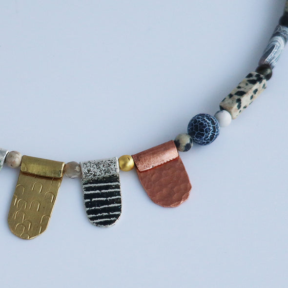 Enamelled Silver Necklace with Semi-Precious Beads VII
