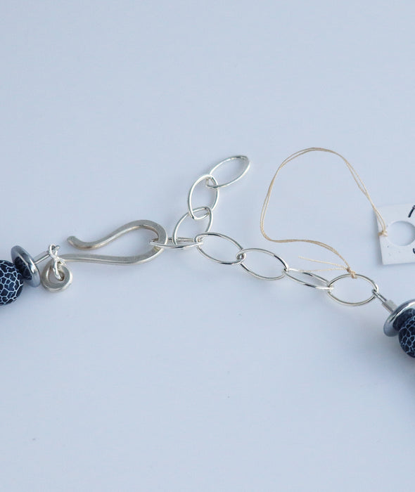 Enamelled Silver Necklace with Semi-Precious Beads VII
