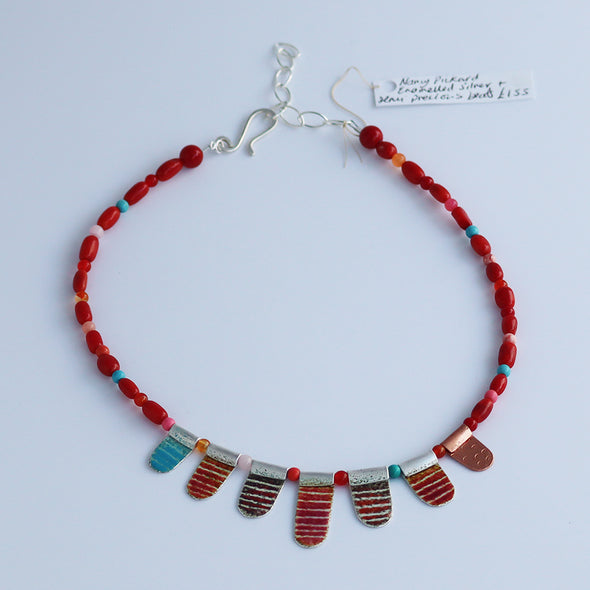 Enamelled Silver Necklace with Semi-Precious Beads II