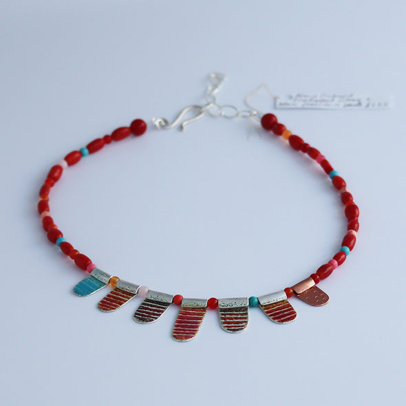 Enamelled Silver Necklace with Semi-Precious Beads II