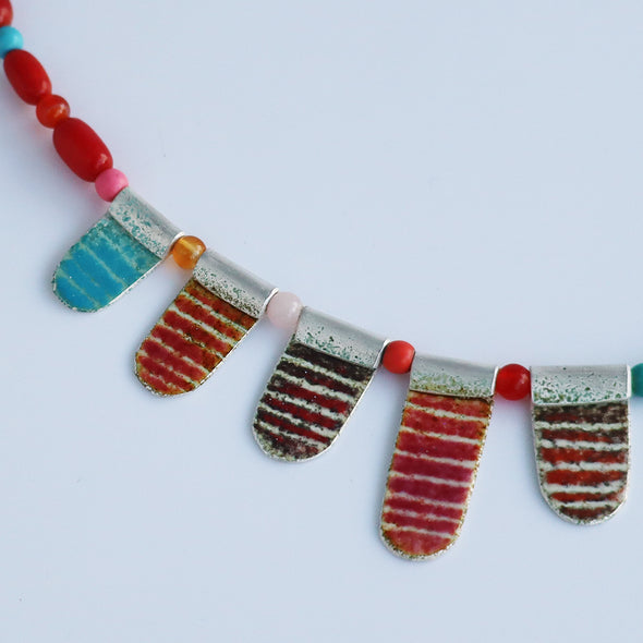 Enamelled Silver Necklace with Semi-Precious Beads II