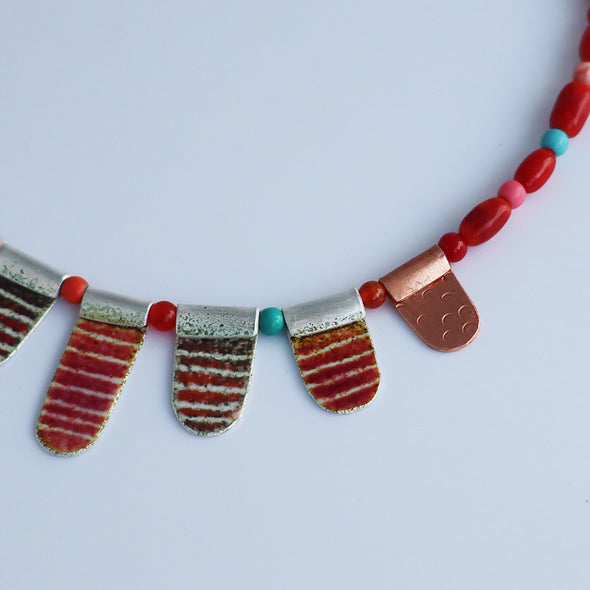 Enamelled Silver Necklace with Semi-Precious Beads II