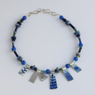 Enamelled Silver Necklace with Semi-Precious Beads VIII