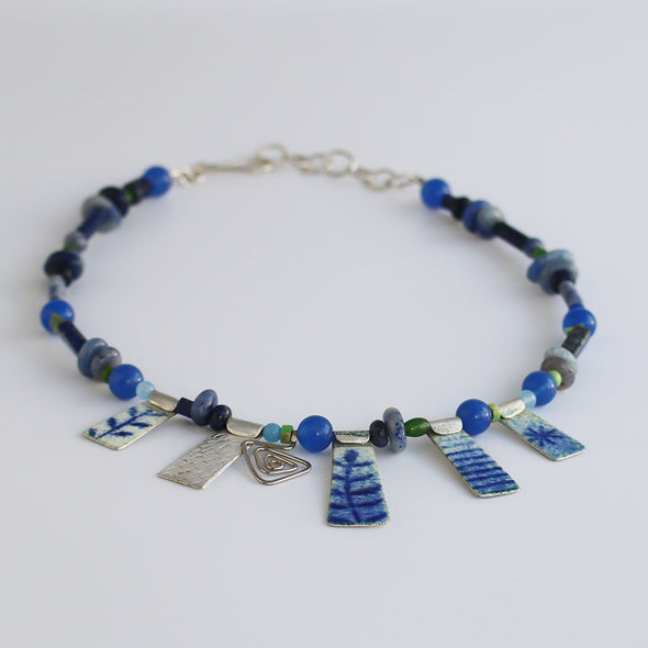 Enamelled Silver Necklace with Semi-Precious Beads VIII