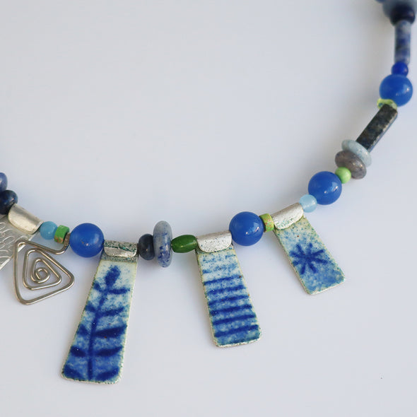 Enamelled Silver Necklace with Semi-Precious Beads VIII