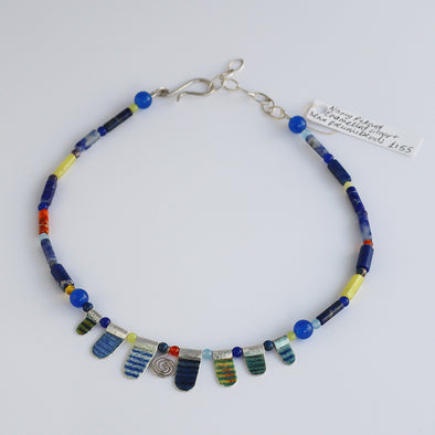 Enamelled Silver Necklace with Semi-Precious Beads IX