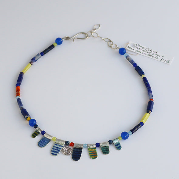 Enamelled Silver Necklace with Semi-Precious Beads IX