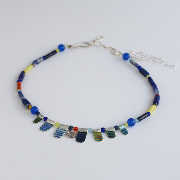 Enamelled Silver Necklace with Semi-Precious Beads IX