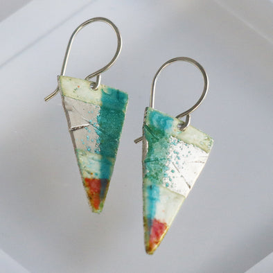 Enamelled Silver Earrings (Inverted Triangle Turquoise)