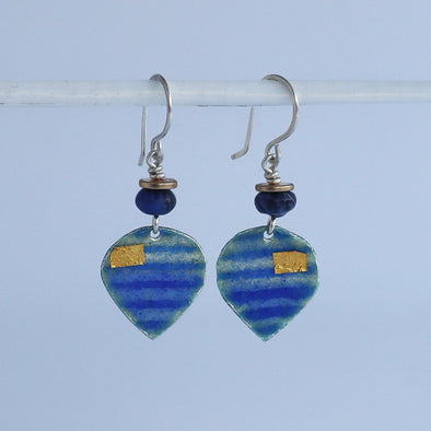 Enamelled Silver Earrings (Blue Stripe with Gold Foil)