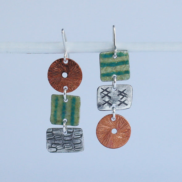 Enamelled Silver and Copper Earrings (Mismatch Trio)