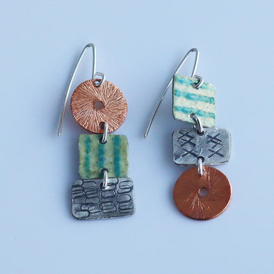 Enamelled Silver and Copper Earrings (Mismatch Trio)