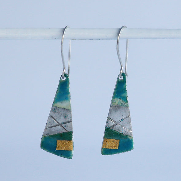Enamelled Silver Earrings (Turquoise Triangle Drops)