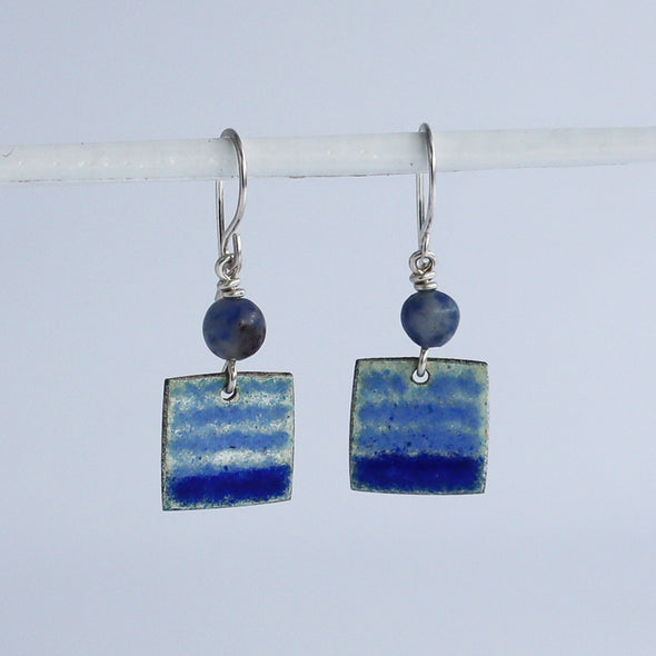 Enamelled Silver Earrings (Seaside Blue Stripes)