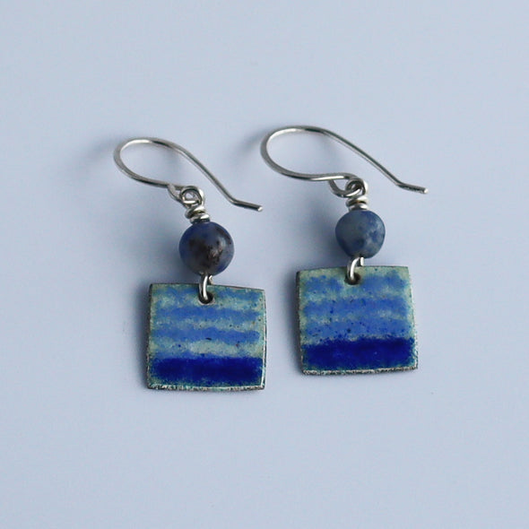 Enamelled Silver Earrings (Seaside Blue Stripes)
