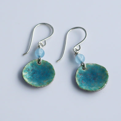 Enamelled Silver Earrings (Iridescent Blue Circles)