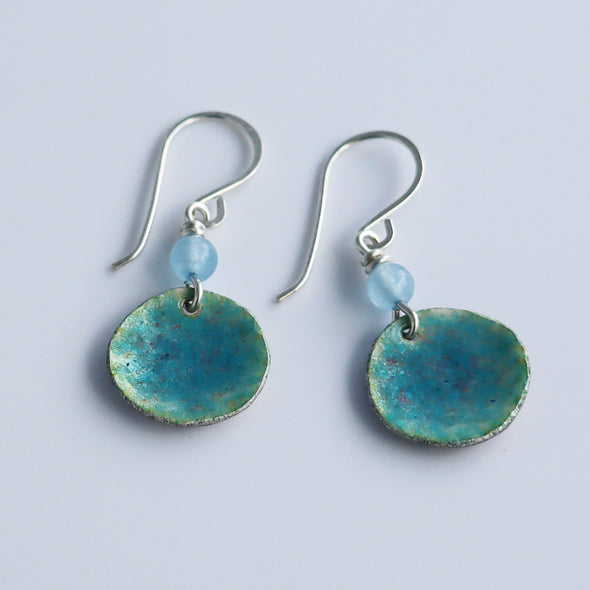 Enamelled Silver Earrings (Iridescent Blue Circles)