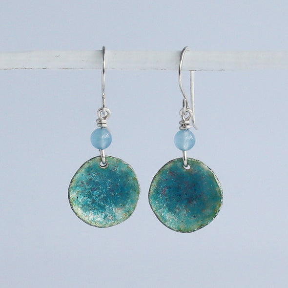 Enamelled Silver Earrings (Iridescent Blue Circles)
